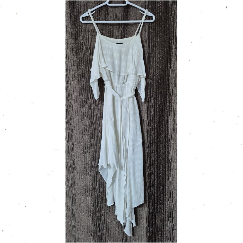 Bardot Elle Frill Cold Shoulder Dress Ivory